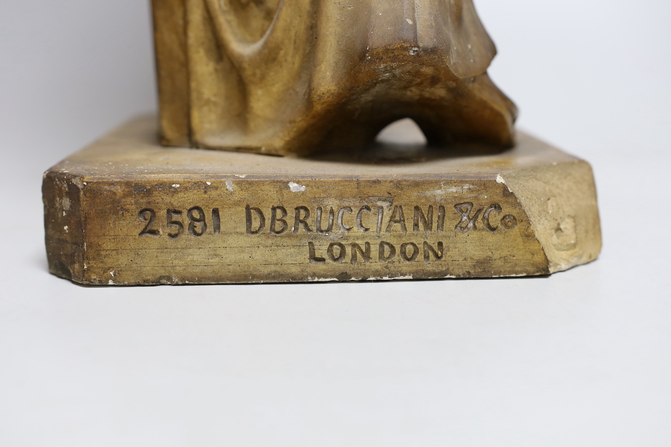 A plaster female figure, after the antique, inscribed ‘2581 D Brucciani & Co, London’ 70cm tall